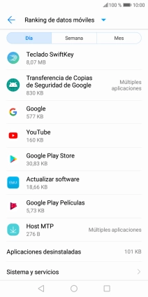 El consumo de datos por cada aplicación aparece bajo el nombre de la aplicación. El consumo de datos por cada aplicación aparece bajo el nombre de la aplicación.
