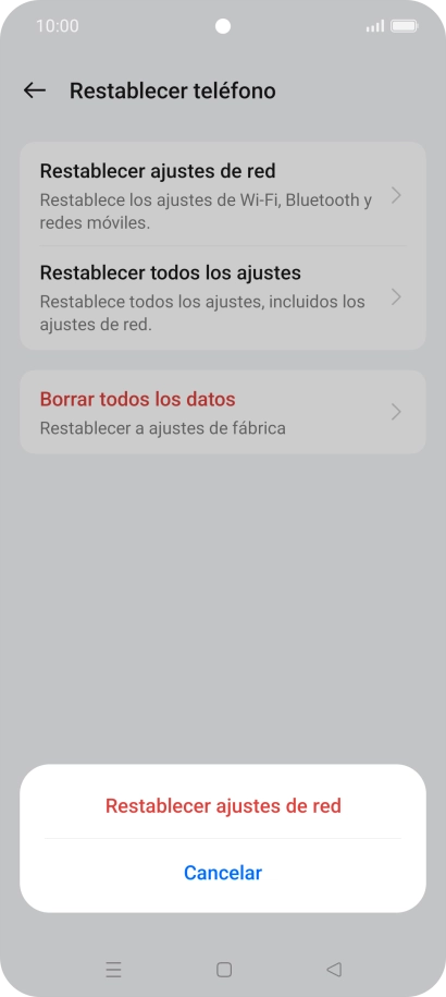Pulsa Restablecer ajustes de red. Pulsa Restablecer ajustes de red.