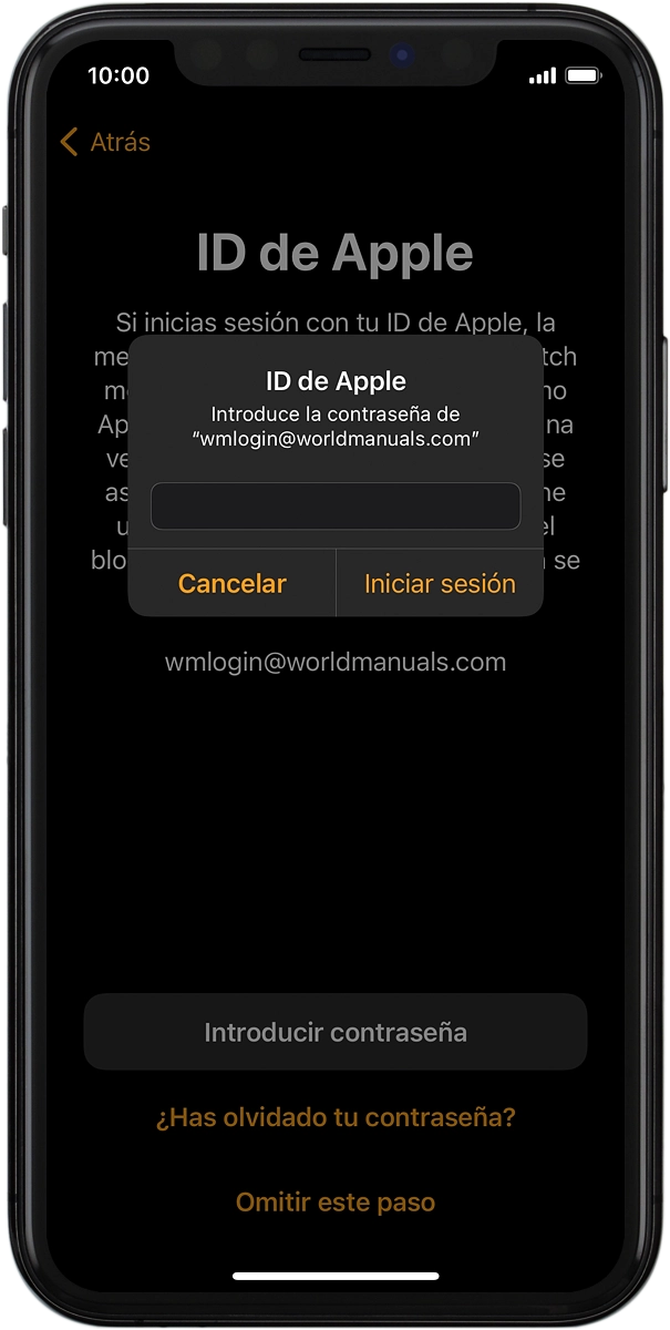 En el teléfono: Introduce la contraseña de tu ID de Apple y pulsa Iniciar sesión.