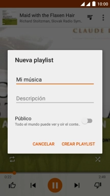 Introduce el nombre deseado de la lista de reproducción y pulsa CREAR PLAYLIST. Introduce el nombre deseado de la lista de reproducción y pulsa CREAR PLAYLIST.