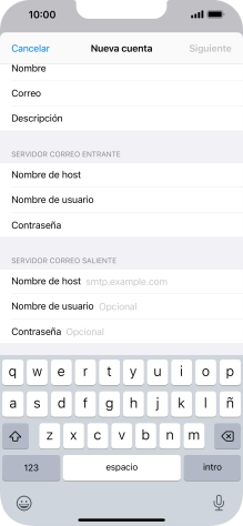 Pulsa Nombre de host e introduce smtp.vodafone.es. Pulsa Nombre de host e introduce smtp.vodafone.es.