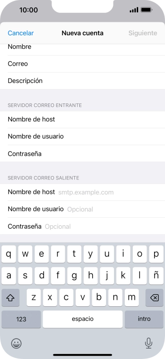 Pulsa Nombre de host e introduce smtp.vodafone.es. Pulsa Nombre de host e introduce smtp.vodafone.es.