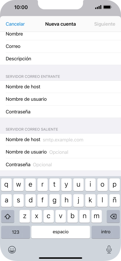 Pulsa Nombre de host e introduce smtp.vodafone.es. Pulsa Nombre de host e introduce smtp.vodafone.es.