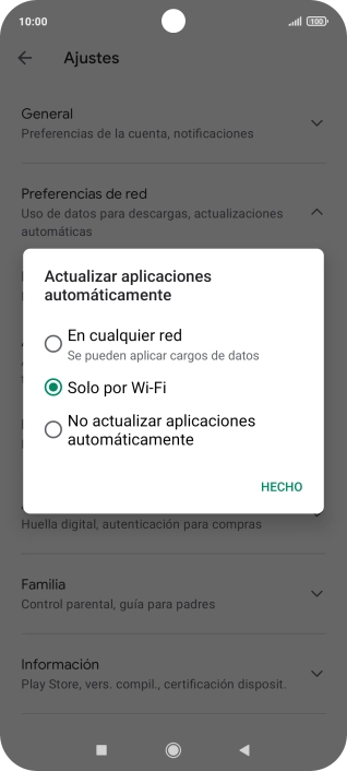Para activar la actualización automática de apps utilizando la red móvil, pulsa En cualquier red. Para activar la actualización automática de apps utilizando la red móvil, pulsa En cualquier red.