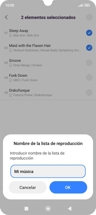 Introduce el nombre deseado de la lista de reproducción y pulsa OK. Introduce el nombre deseado de la lista de reproducción y pulsa OK.