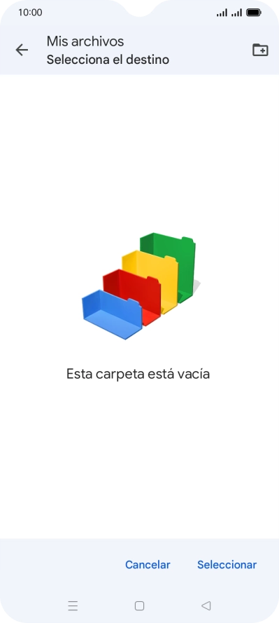 Si deseas crear una nueva carpeta, pulsa el icono de nueva carpeta y sigue las indicaciones de la pantalla para crearla. Si deseas crear una nueva carpeta, pulsa el icono de nueva carpeta y sigue las indicaciones de la pantalla para crearla.