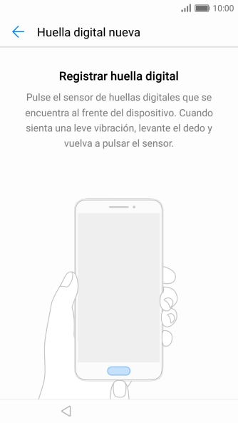 Sigue las indicaciones de la pantalla para crear una huella digital como código de seguridad. Sigue las indicaciones de la pantalla para crear una huella digital como código de seguridad.