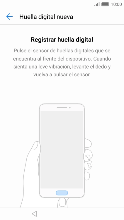 Sigue las indicaciones de la pantalla para crear una huella digital como código de seguridad. Sigue las indicaciones de la pantalla para crear una huella digital como código de seguridad.