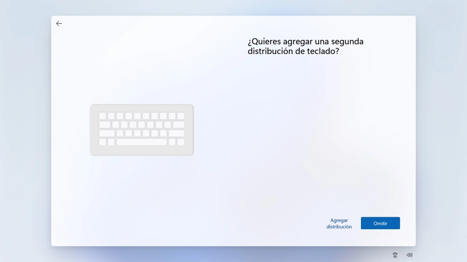 Sigue las instrucciones de la pantalla para añadir más diseños de teclado o haz clic en Omitir. Sigue las instrucciones de la pantalla para añadir más diseños de teclado o haz clic en Omitir.