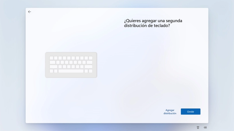 Sigue las instrucciones de la pantalla para añadir más diseños de teclado o haz clic en Omitir. Sigue las instrucciones de la pantalla para añadir más diseños de teclado o haz clic en Omitir.