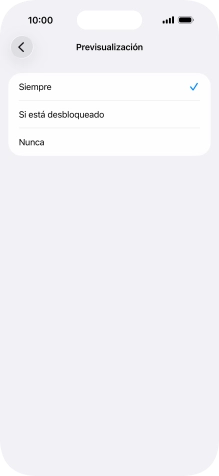 Para seleccionar la vista previa de las notificaciones en la pantalla de bloqueo, pulsa Siempre. Para seleccionar la vista previa de las notificaciones en la pantalla de bloqueo, pulsa Siempre.