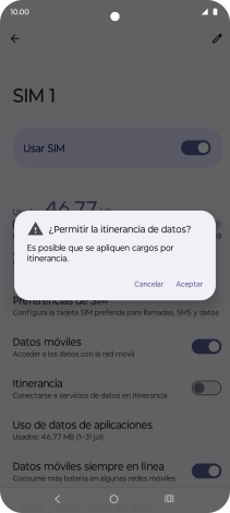 Si el roaming de datos está activado, pulsa Aceptar. Si el roaming de datos está activado, pulsa Aceptar.