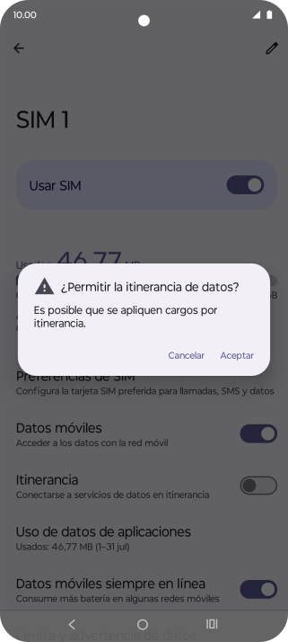 Si el roaming de datos está activado, pulsa Aceptar. Si el roaming de datos está activado, pulsa Aceptar.