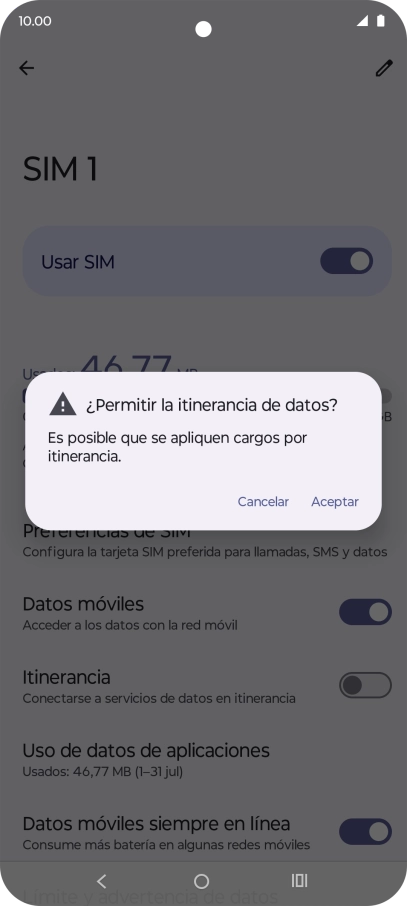 Si el roaming de datos está activado, pulsa Aceptar. Si el roaming de datos está activado, pulsa Aceptar.