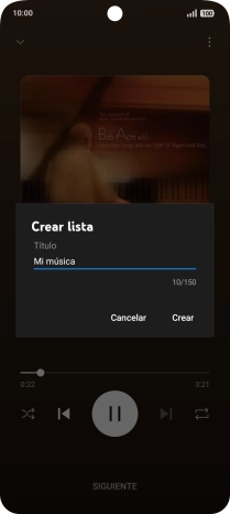Introduce el nombre deseado de la lista de reproducción y pulsa Crear. Introduce el nombre deseado de la lista de reproducción y pulsa Crear.
