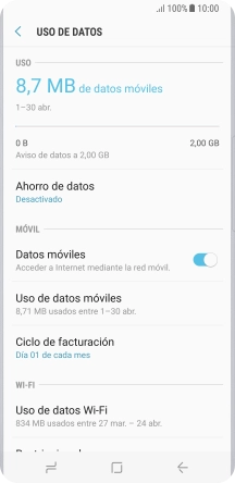 El consumo total de datos se visualiza ahora en la pantalla. El consumo total de datos se visualiza ahora en la pantalla.
