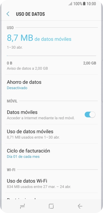 El consumo total de datos se visualiza ahora en la pantalla. El consumo total de datos se visualiza ahora en la pantalla.