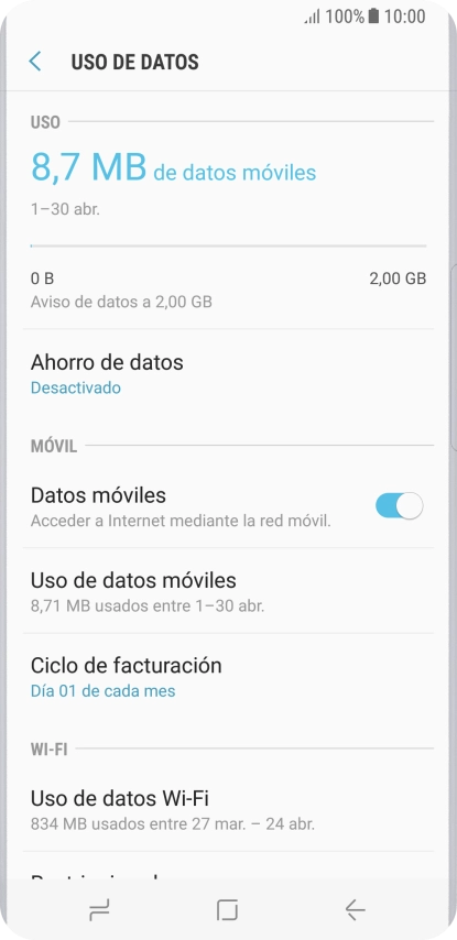 El consumo total de datos se visualiza ahora en la pantalla. El consumo total de datos se visualiza ahora en la pantalla.