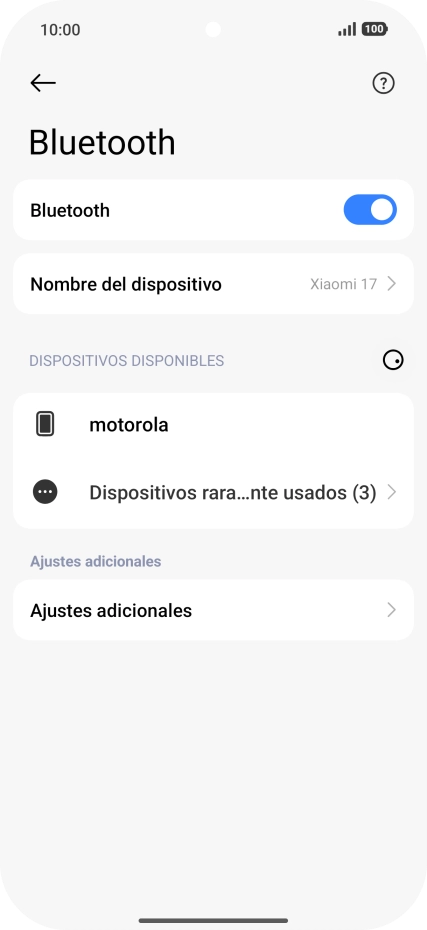Pulsa el dispositivo Bluetooth deseado y sigue las indicaciones de la pantalla para vincular el dispositivo al teléfono. Pulsa el dispositivo Bluetooth deseado y sigue las indicaciones de la pantalla para vincular el dispositivo al teléfono.