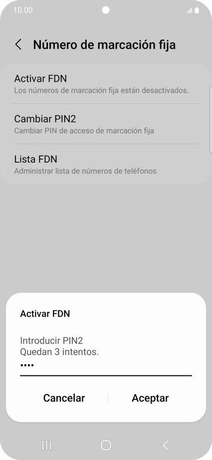 Introduce el código PIN2 y pulsa Aceptar.