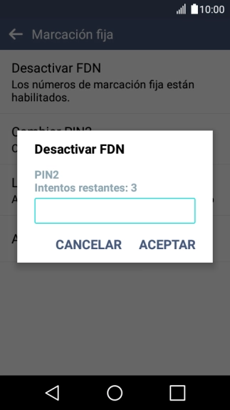 Introduce el código PIN2 y pulsa ACEPTAR.