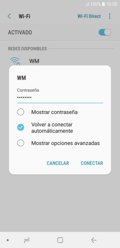 Introduce la contraseña de la red wifi y pulsa CONECTAR.