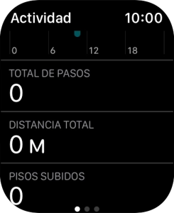 Continuar deslizando el dedo hacia arriba por la pantalla y seguir sus indicaciones para ver el resumen de actividad de la semana en curso o para ajustar los objetivos diarios de actividad. Continuar deslizando el dedo hacia arriba por la pantalla y seguir sus indicaciones para ver el resumen de actividad de la semana en curso o para ajustar los objetivos diarios de actividad.