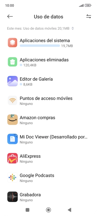 El consumo total de datos del período seleccionado aparece ahora en la pantalla. El consumo total de datos del período seleccionado aparece ahora en la pantalla.