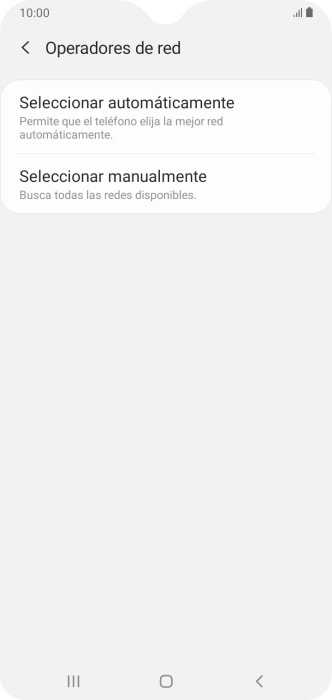 Pulsa Seleccionar manualmente y espera mientras el teléfono está buscando redes. Pulsa Seleccionar manualmente y espera mientras el teléfono está buscando redes.