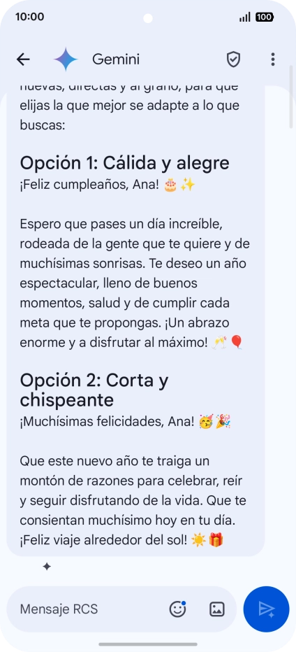 La propuesta de texto de Gemini se visualiza ahora en la pantalla. La propuesta de texto de Gemini se visualiza ahora en la pantalla.