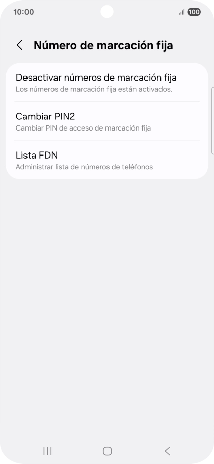 Pulsa Desactivar números de marcación fija.