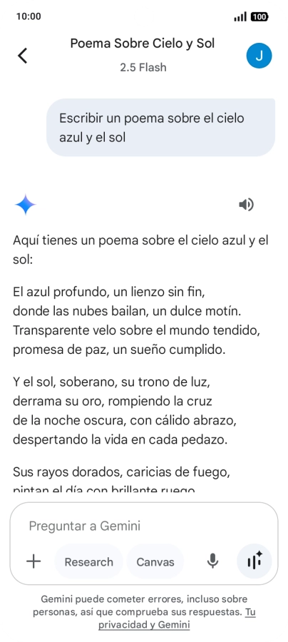 A Gemini le puedes pedir que genere un texto a partir de una descripción tuya. A Gemini le puedes pedir que genere un texto a partir de una descripción tuya.