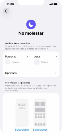 Pulsa Personas y sigue las indicaciones de la pantalla para seleccionar de qué contactos quieres recibir llamadas y notificaciones cuando No molestar está activado. Pulsa Personas y sigue las indicaciones de la pantalla para seleccionar de qué contactos quieres recibir llamadas y notificaciones cuando No molestar está activado.
