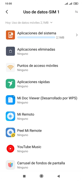 El consumo de datos por cada aplicación aparece bajo el nombre de la aplicación. El consumo de datos por cada aplicación aparece bajo el nombre de la aplicación.