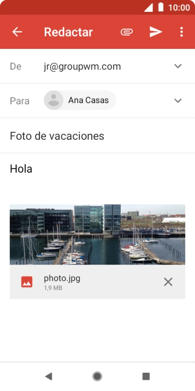 Pulsa el icono de envío cuando termines de escribir el correo electrónico. Pulsa el icono de envío cuando termines de escribir el correo electrónico.
