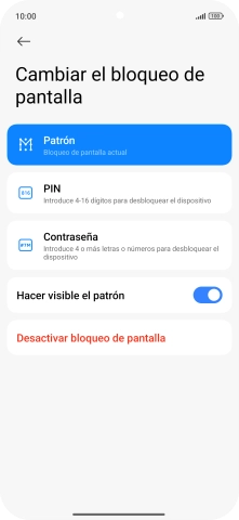 Pulsa Desactivar bloqueo de pantalla e introduce el código de seguridad extra que has creado anteriormente.