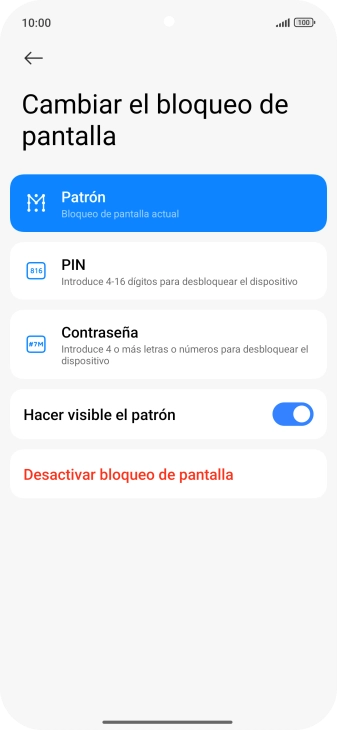 Pulsa Desactivar bloqueo de pantalla e introduce el código de seguridad extra que has creado anteriormente.