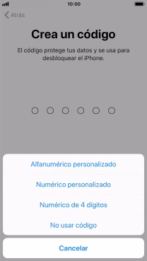 Sigue las indicaciones de la pantalla para activar el uso del código de seguridad o pulsa No usar código. Sigue las indicaciones de la pantalla para activar el uso del código de seguridad o pulsa No usar código.