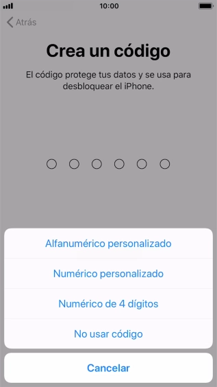 Sigue las indicaciones de la pantalla para activar el uso del código de seguridad o pulsa No usar código. Sigue las indicaciones de la pantalla para activar el uso del código de seguridad o pulsa No usar código.