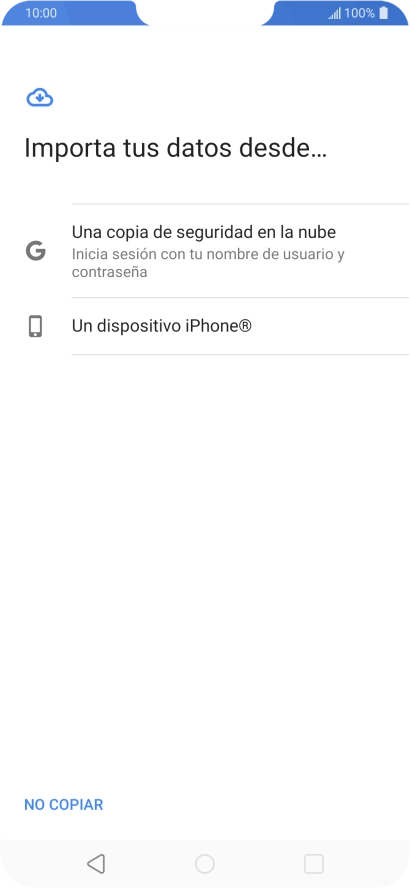 Pulsa la opción deseada y sigue las indicaciones de la pantalla para transferir contenido desde el otro teléfono y finalizar la activación de tu teléfono. Pulsa la opción deseada y sigue las indicaciones de la pantalla para transferir contenido desde el otro teléfono y finalizar la activación de tu teléfono.