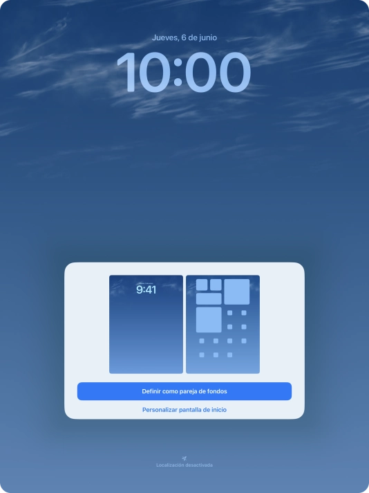 Si deseas utilizar el mismo tema de color en la pantalla de inicio, pulsa Definir como pareja de fondos. Si deseas utilizar el mismo tema de color en la pantalla de inicio, pulsa Definir como pareja de fondos.