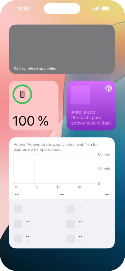 Desliza el dedo hacia arriba o hacia abajo por la pantalla para ver más widgets.