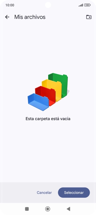 Si deseas crear una nueva carpeta, pulsa el icono de nueva carpeta y sigue las indicaciones de la pantalla para crearla. Si deseas crear una nueva carpeta, pulsa el icono de nueva carpeta y sigue las indicaciones de la pantalla para crearla.