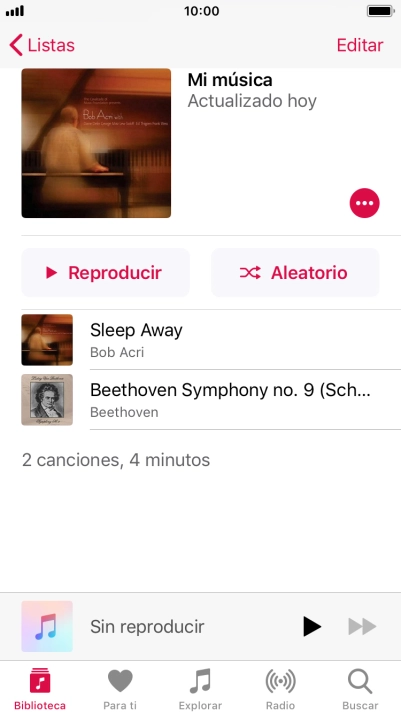 Pulsa con intensidad el archivo de música deseado hasta que aparezca un menú emergente en la pantalla. Pulsa con intensidad el archivo de música deseado hasta que aparezca un menú emergente en la pantalla.