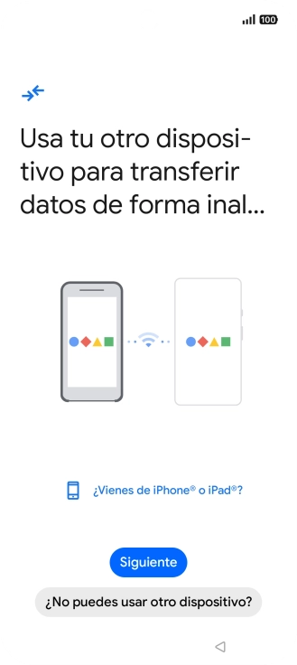 Sigue las indicaciones de la pantalla para transferir contenido desde otro teléfono. Sigue las indicaciones de la pantalla para transferir contenido desde otro teléfono.