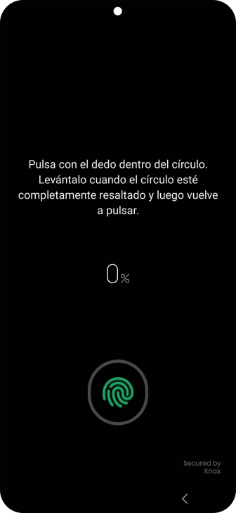 Sigue las indicaciones de la pantalla para crear una huella digital como código de seguridad. Sigue las indicaciones de la pantalla para crear una huella digital como código de seguridad.