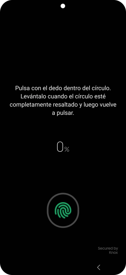 Sigue las indicaciones de la pantalla para crear una huella digital como código de seguridad. Sigue las indicaciones de la pantalla para crear una huella digital como código de seguridad.