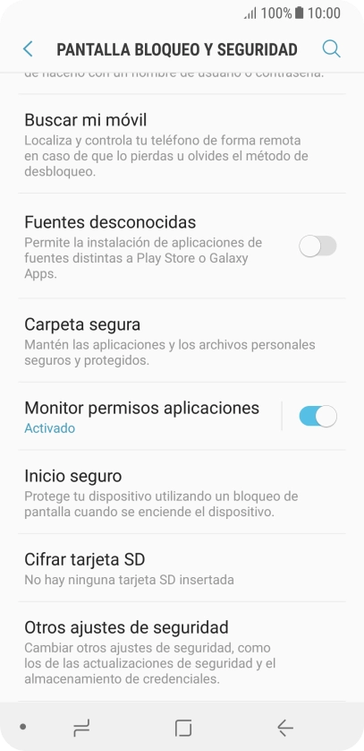Pulsa Otros ajustes de seguridad. Pulsa Otros ajustes de seguridad.