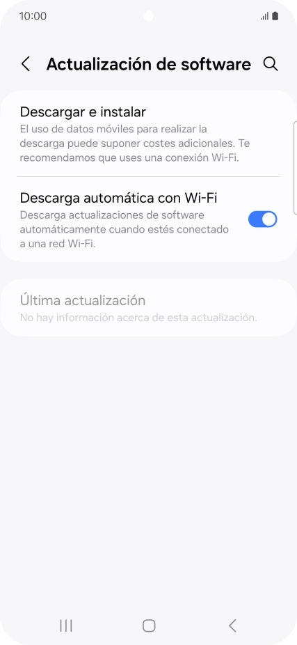 Pulsa Descargar e instalar. Si hay una versión de software nueva disponible, aparecerá ahora en la pantalla. Sigue las indicaciones de la pantalla para actualizar el software del teléfono. Pulsa Descargar e instalar. Si hay una versión de software nueva disponible, aparecerá ahora en la pantalla. Sigue las indicaciones de la pantalla para actualizar el software del teléfono.