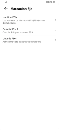 Pulsa Habilitar FDN para activar la marcación fija. Pulsa Habilitar FDN para activar la marcación fija.